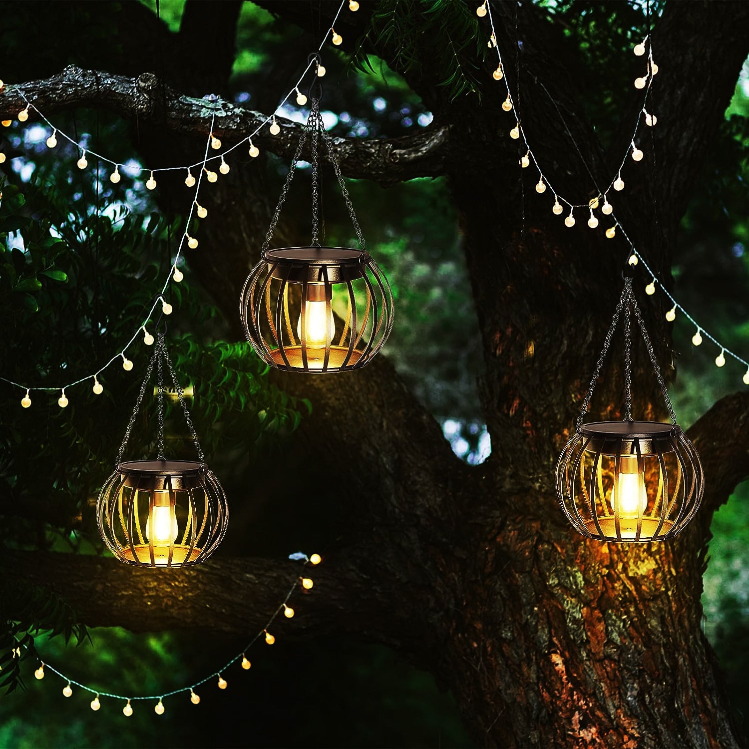 Hivvago 2-Pack Solar Hanging Lanterns – Outdoor Decorative Pumpkin Lights