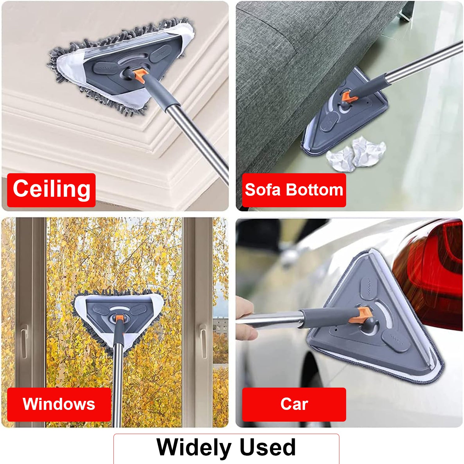 Hivvago Triangular Wall & Window Mop – Adjustable Long-Handle Cleaning Tool