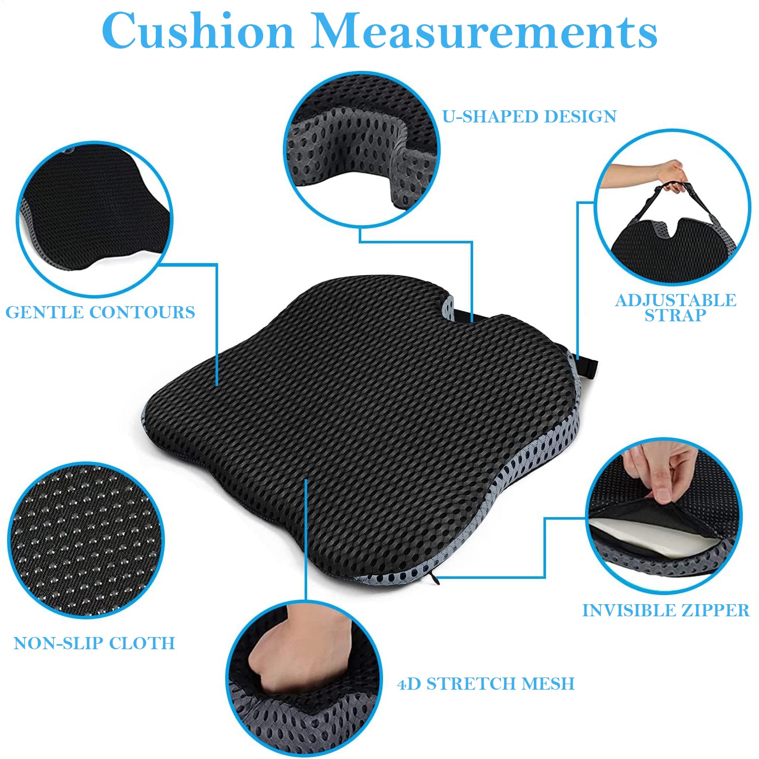 Vagooz Car Wedge Seat Cushion – Memory Foam Booster with Non-Slip Base, Black