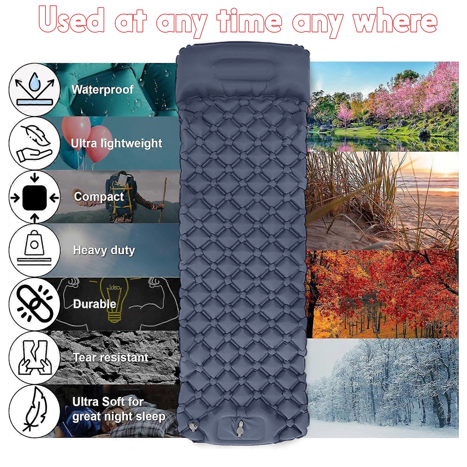 Hivvago Inflatable Sleeping Pad with Built-in Pump - Ultralight Camping Mat