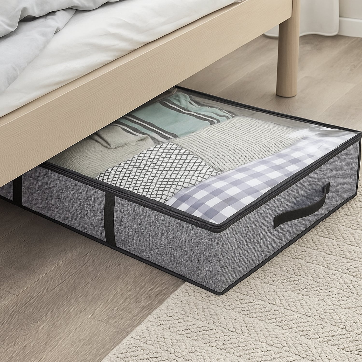 Hivvago Under Bed Storage Bags – 2-Pack Foldable Organisers with Zipper, Grey