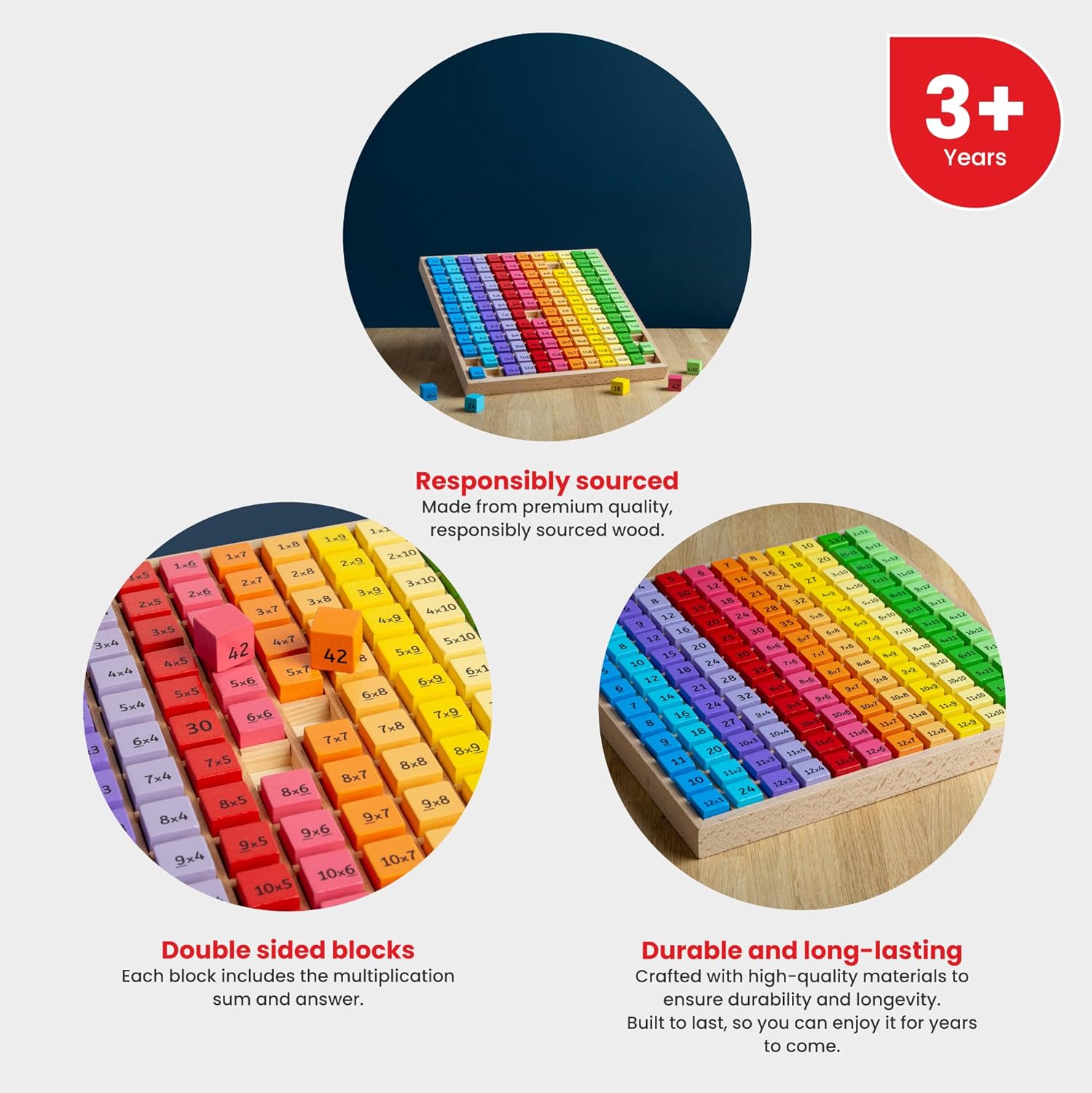 Bigjigs Toys Educational Wooden Times Table Math Learning Tray for Kids