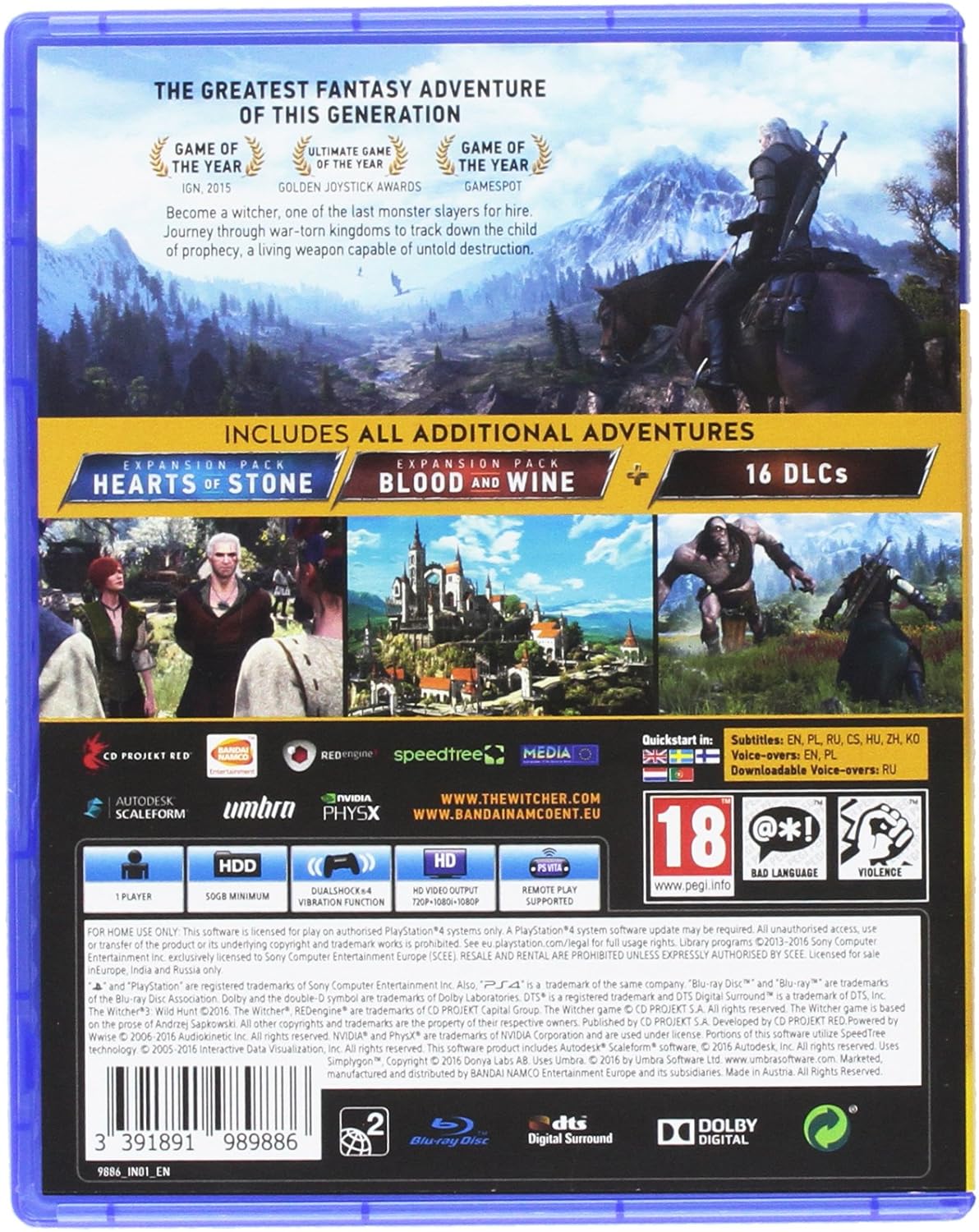 Bandai Namco Entertainment The Witcher 3 Game of the Year Edition (PS4)