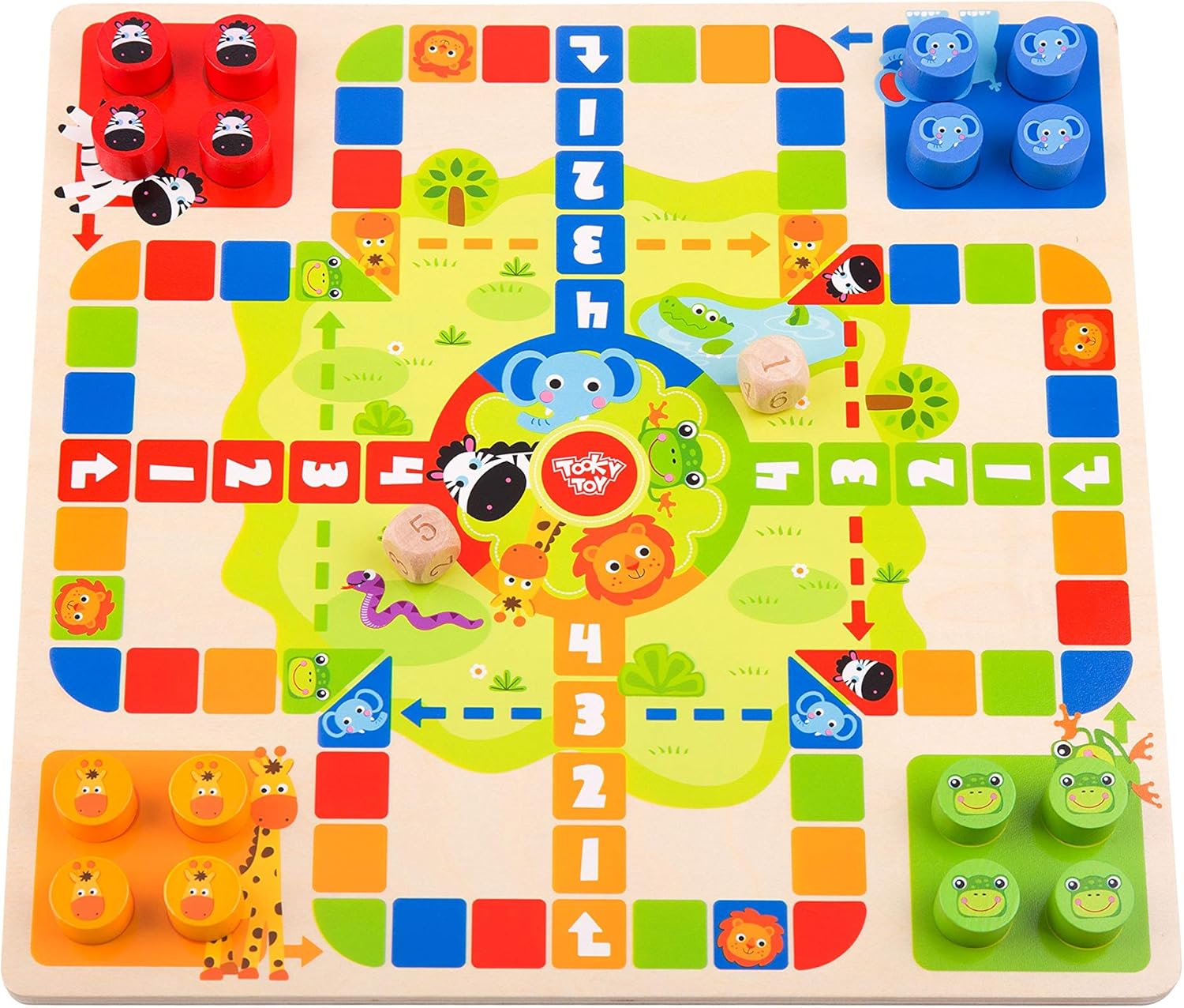 Tooky Toy 2 IN 1 Wooden Board Game - Ludo, Snakes And Ladders
