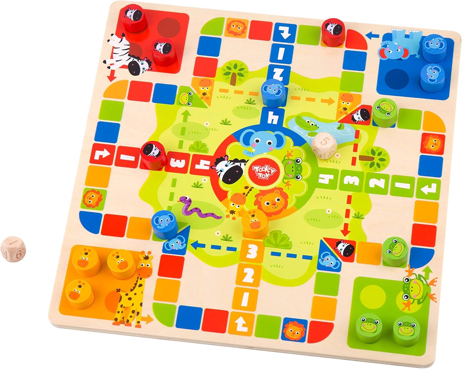 Tooky Toy 2 IN 1 Wooden Board Game - Ludo, Snakes And Ladders