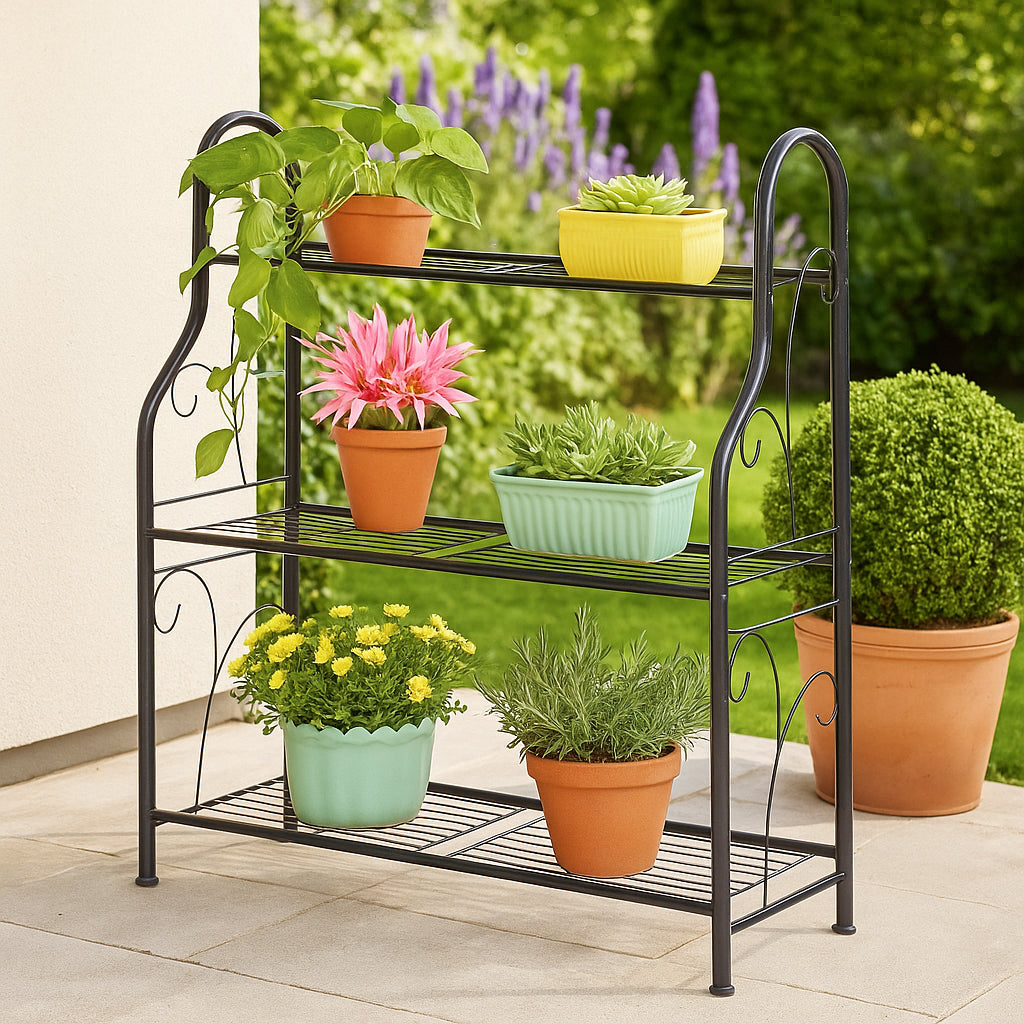 Hivvago 3-Tier Metal Plant Stand – Indoor Outdoor Rack for Potted Plants & Décor