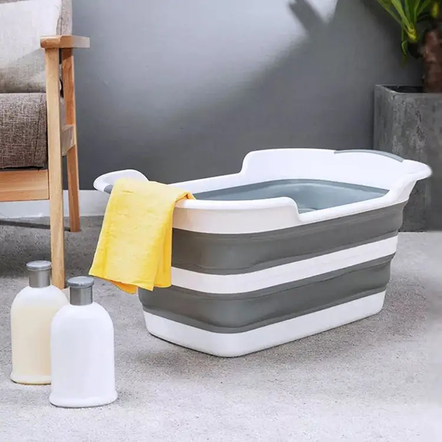 PupLily Collapsible Pet Bathtub – Foldable Wash Tub with Drain, 60.5×38×28cm