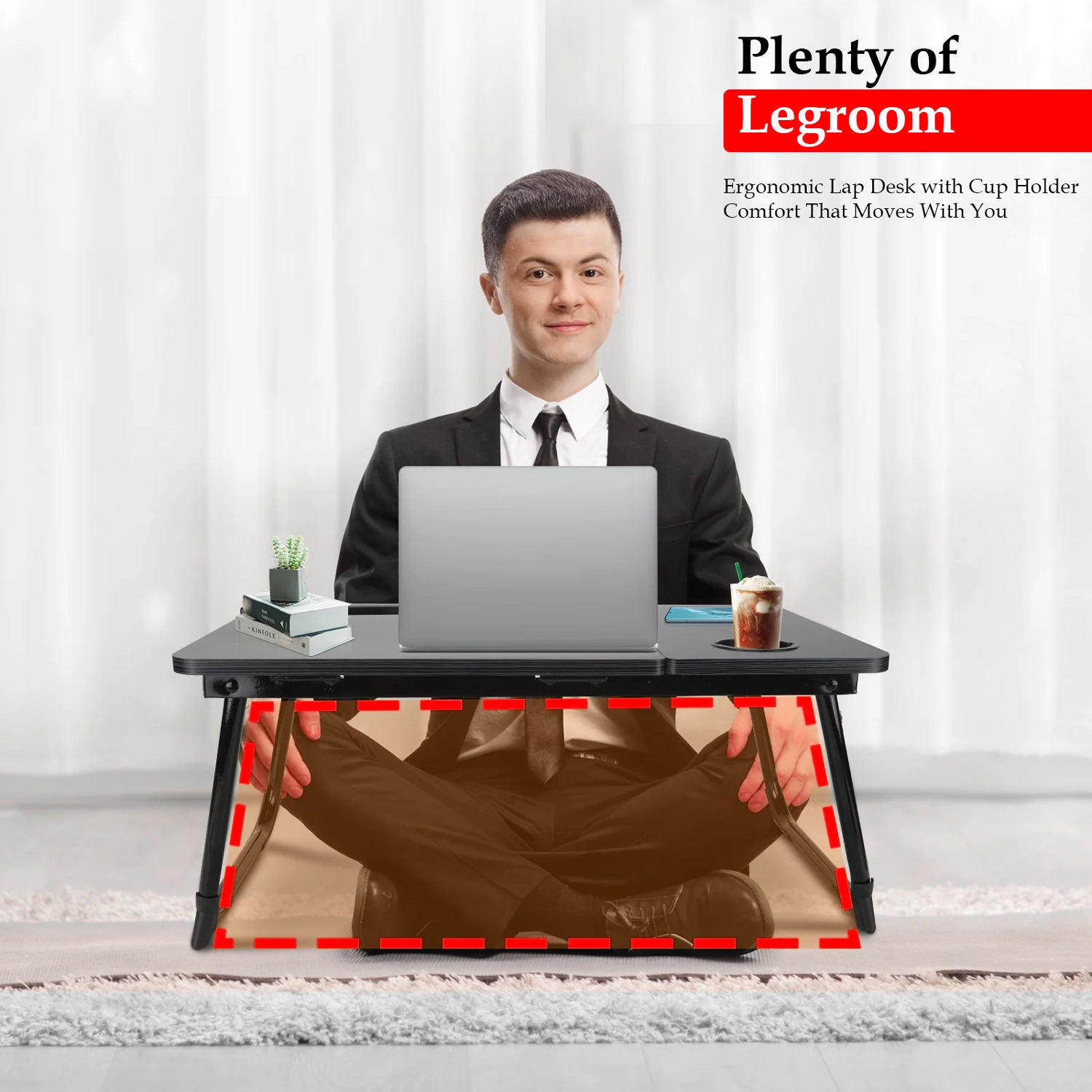 Hivvago Adjustable Laptop Desk – Foldable Bed Table with Cup Holder, 55×32 cm