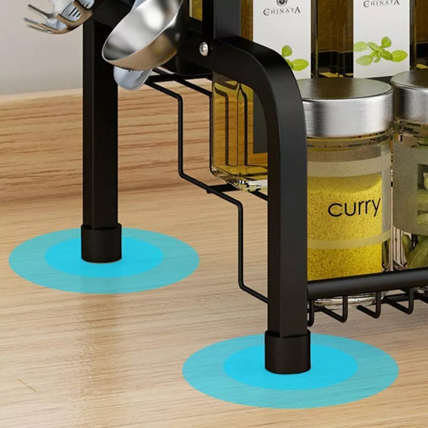 Hivvago 2-Tier Countertop Spice Rack with Hooks – Kitchen Storage Organizer