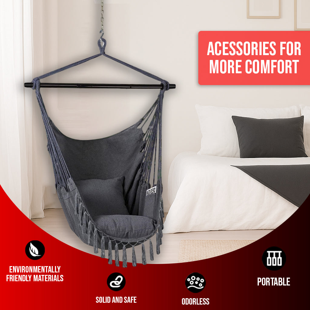 Hivvago Hammock Chair Hanging Rope Swing with Cushions Indoor Outdoor Seat