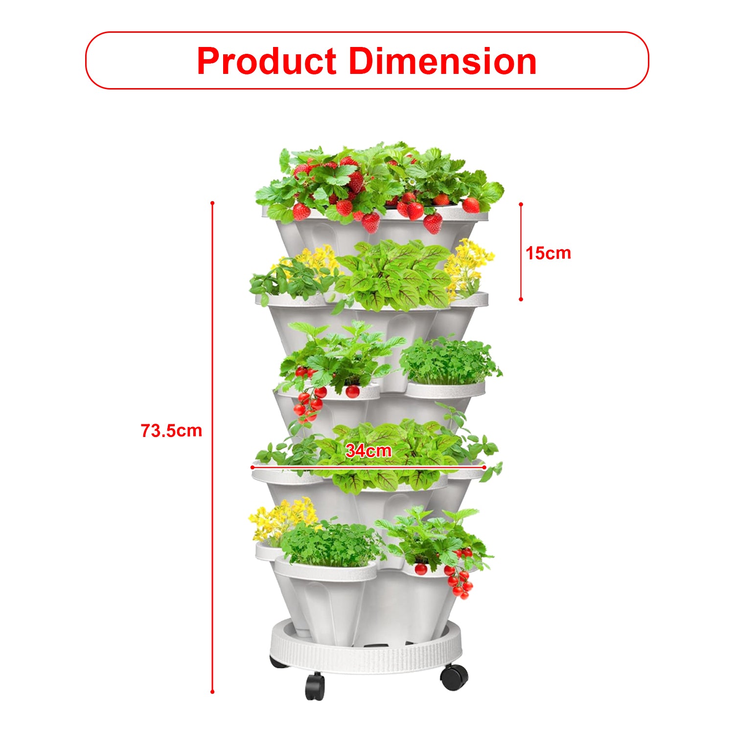 Hivvago 5-Tier Vertical Garden Planter – Stackable Indoor/Outdoor Pot with Wheel Base