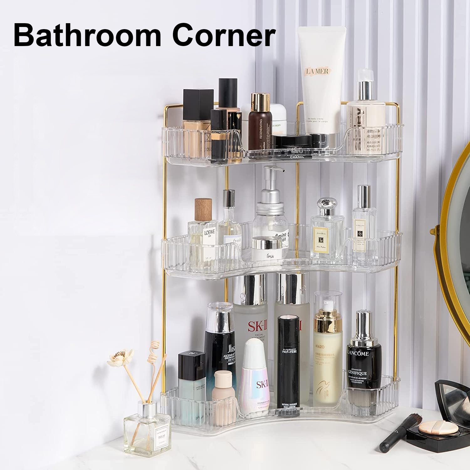 Hivvago 3-Tier Corner Counter Organizer – Space-Saving Shelf for Bathroom & More