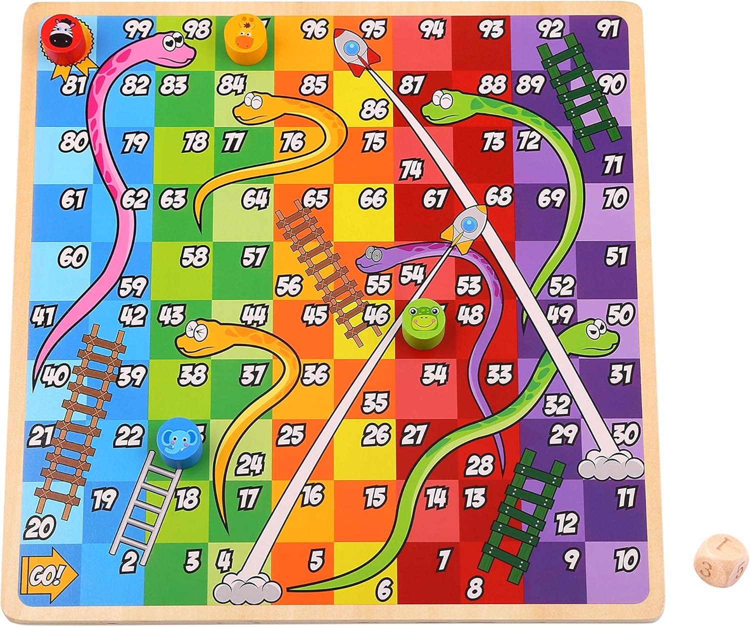 Tooky Toy 2 IN 1 Wooden Board Game - Ludo, Snakes And Ladders