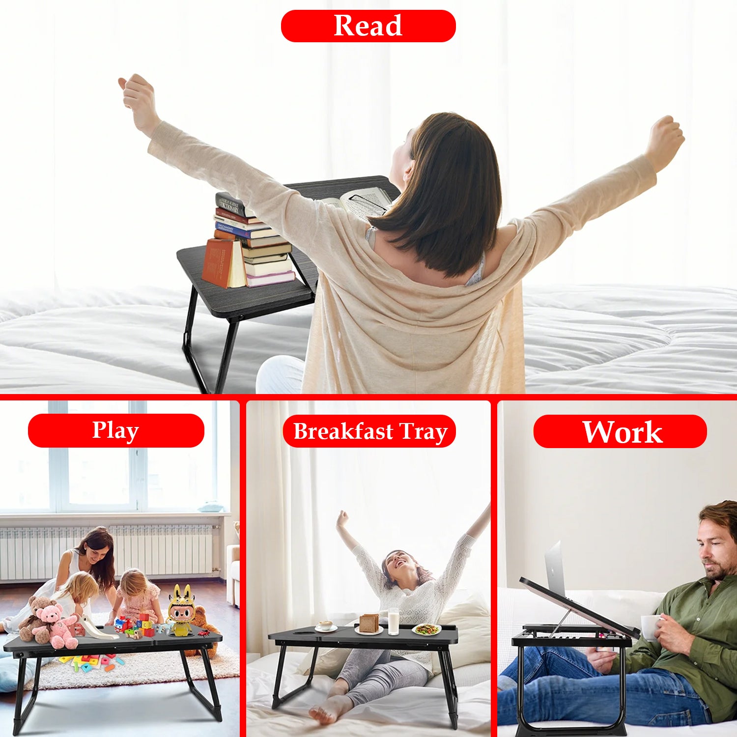 Hivvago Adjustable Laptop Desk – Foldable Bed Table with Cup Holder, 55×32 cm