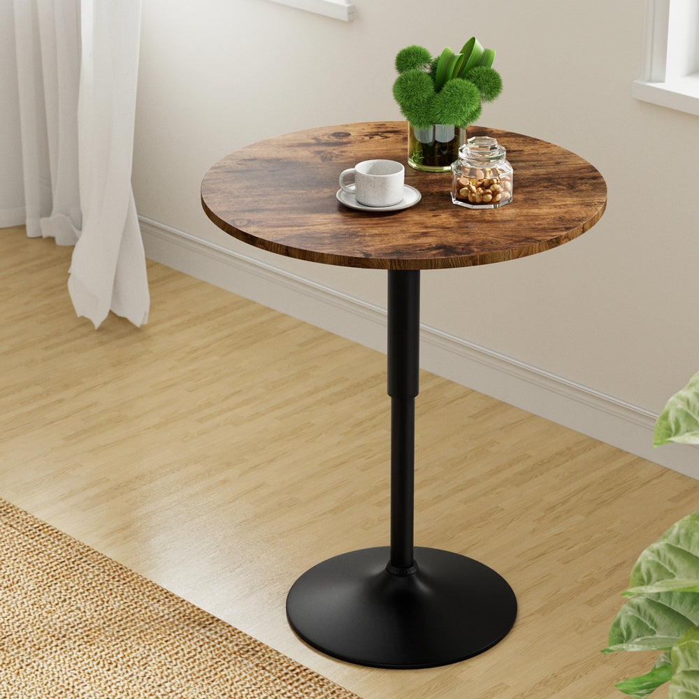 Artiss Height Adjustable Bar Table 360 Swivel Round Gaslift Design 60cm Rustic Brown Black