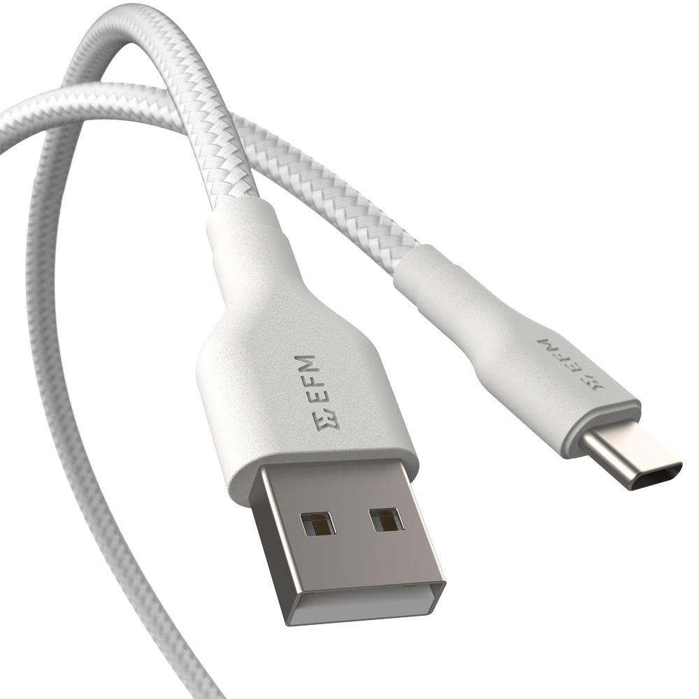 EFM USB-A to USB-C Braided Power and Data 1M CableTested to withstand 20000+ bends - White