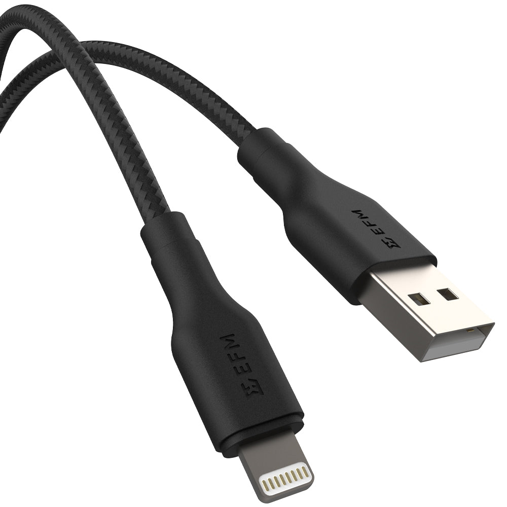EFM USB-A to Lightning Braided Power and Data 1M CableTested to withstand 20000+ bends - Black