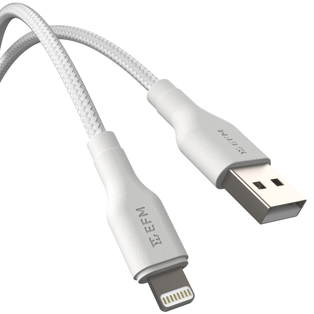 EFM USB-A to Lightning Braided Power and Data 2M CableTested to withstand 20000+ bends - White