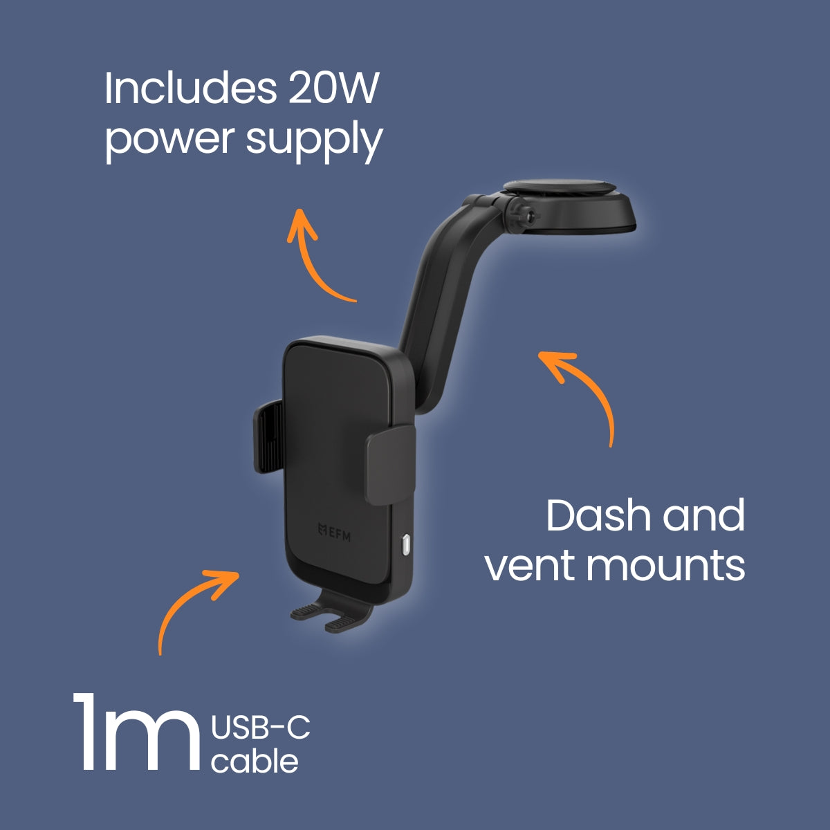 EFM Dual-Coil Wireless Car ChargerWith 20W Car Charger