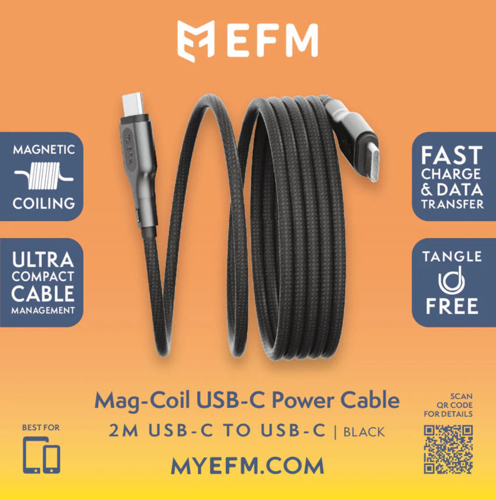 EFM Mag-Coil USB-C to USB-C Cable with Magnetic Self-Coiling 2M