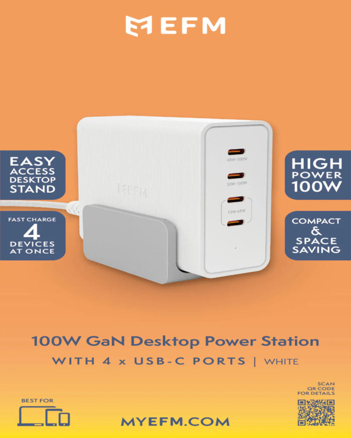 EFM 100W Desktop Power StationWith GaN  Power Delivery and PPS