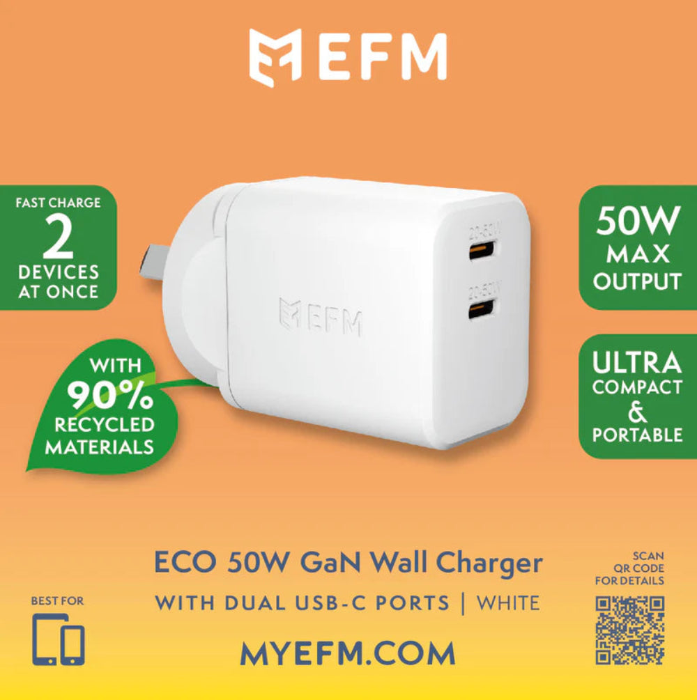 EFM ECO 50W Dual Port Wall ChargerWith GaN  Power Delivery and PPS
