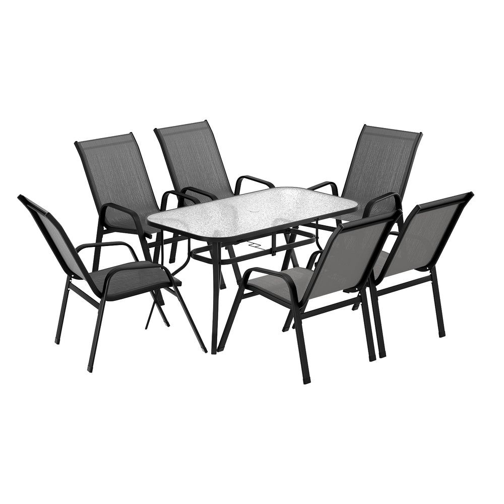 Gardeon 7PC Outdoor Dining Set Table and Chairs Patio Furniture Bistro Set Garden Grey