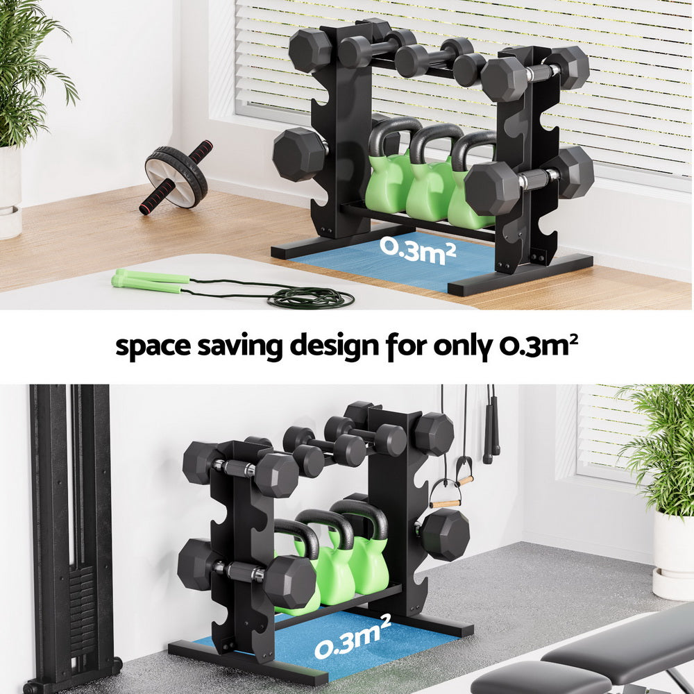 Everfit Dumbbells Rack Dumbbell Kettlebell Stand Home Gym Storage 200kg Capacity
