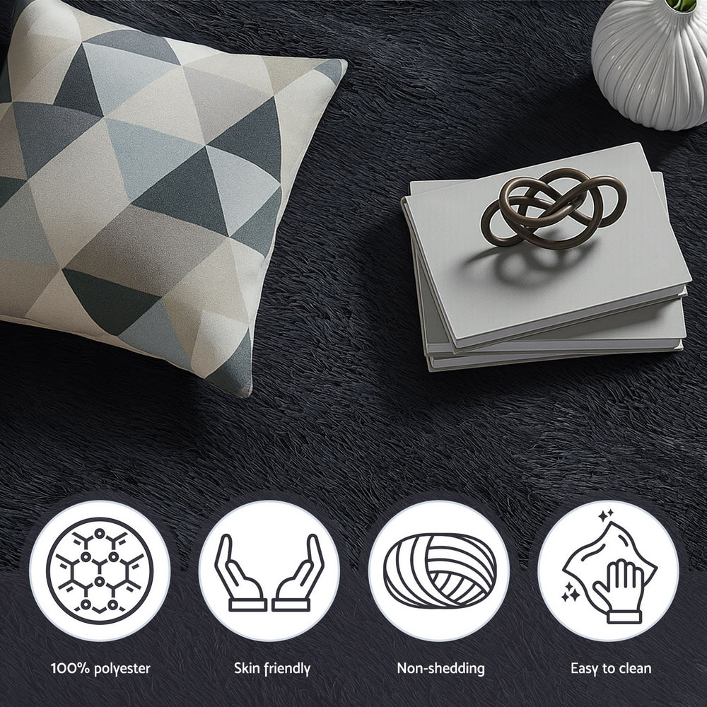 Artiss Floor Rug 160x230cm Plush Area Shaggy Rug Living Room Bedroom Carpet Black