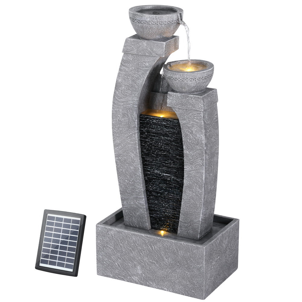 Gardeon Solar Fountain Water Feature Outdoor Fountain Indoor 3-Tier Cascading Grey