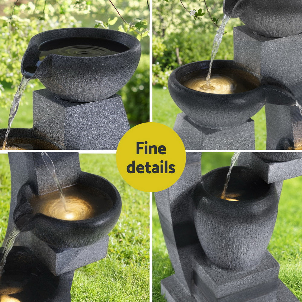 Gardeon Solar Fountain Water Feature Outdoor Fountain Indoor 3-Tier Bowl Cascading Grey