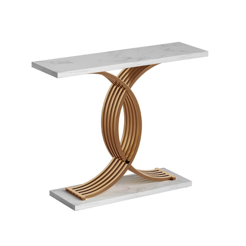 Artiss Console Table Marble Effect White and Gold
