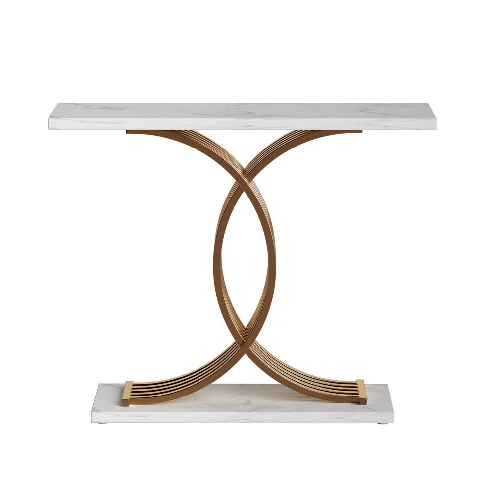 Artiss Console Table Marble Effect White and Gold
