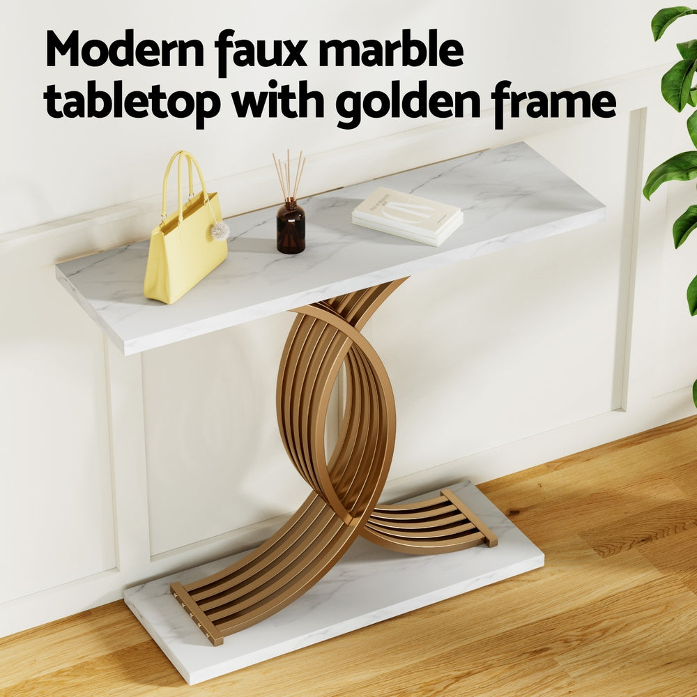 Artiss Console Table Marble Effect White and Gold