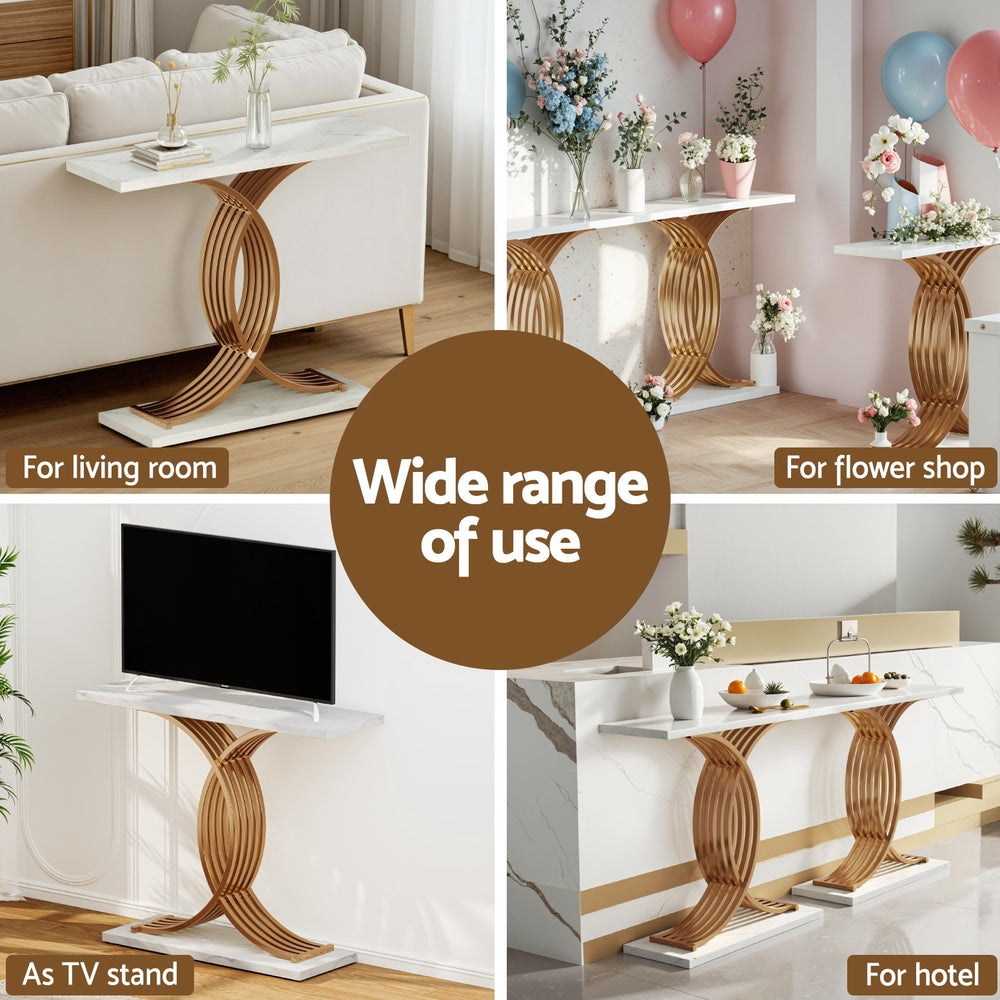 Artiss Console Table Marble Effect White and Gold