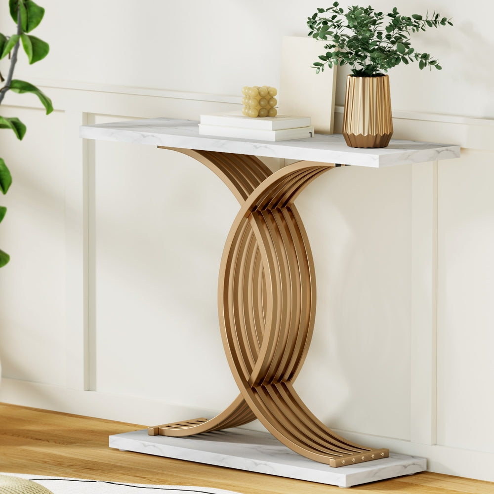 Artiss Console Table Marble Effect White and Gold