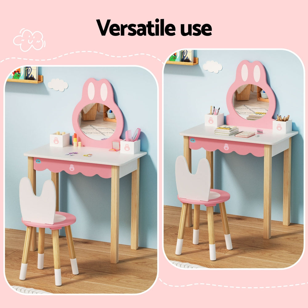 Keezi Kids Dressing Table Wooden Bunny Pink