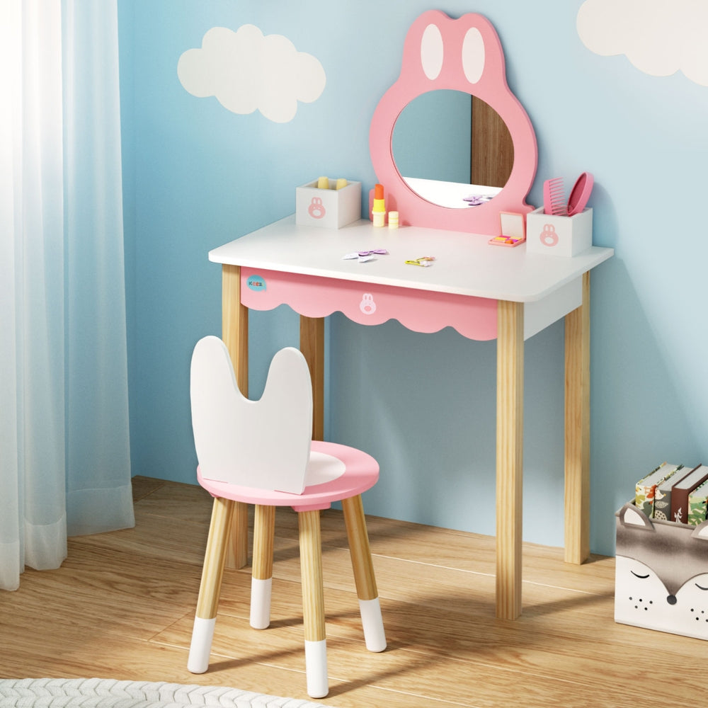 Keezi Kids Dressing Table Wooden Bunny Pink