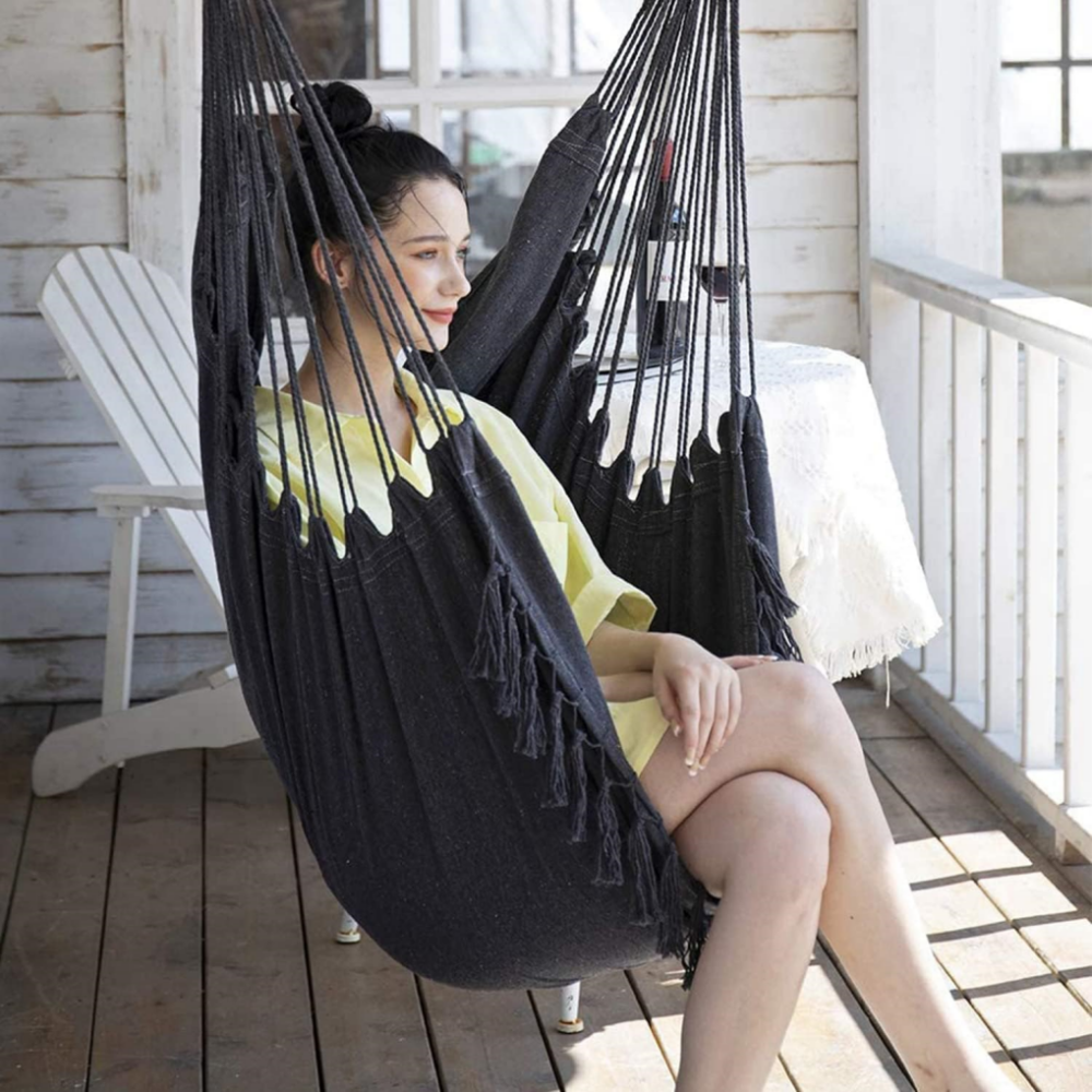 Hivvago Hammock Chair Hanging Rope Swing with Cushions Indoor Outdoor Seat