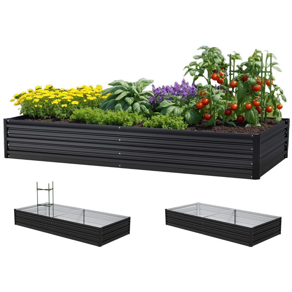 Green Fingers 2 Pcs Galvanised Raised Garden Bed 210x90cm Planter Box Outdoor – Dark Grey