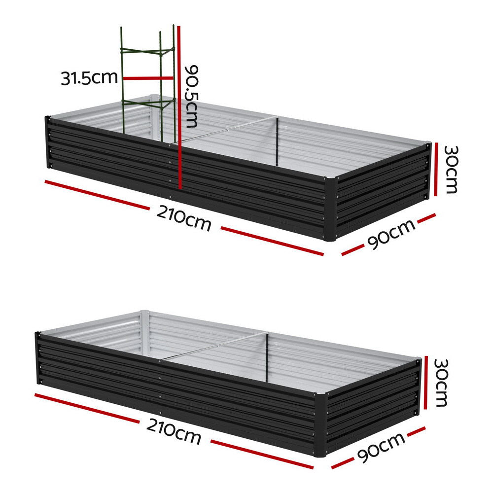 Green Fingers 2 Pcs Galvanised Raised Garden Bed 210x90cm Planter Box Outdoor – Dark Grey