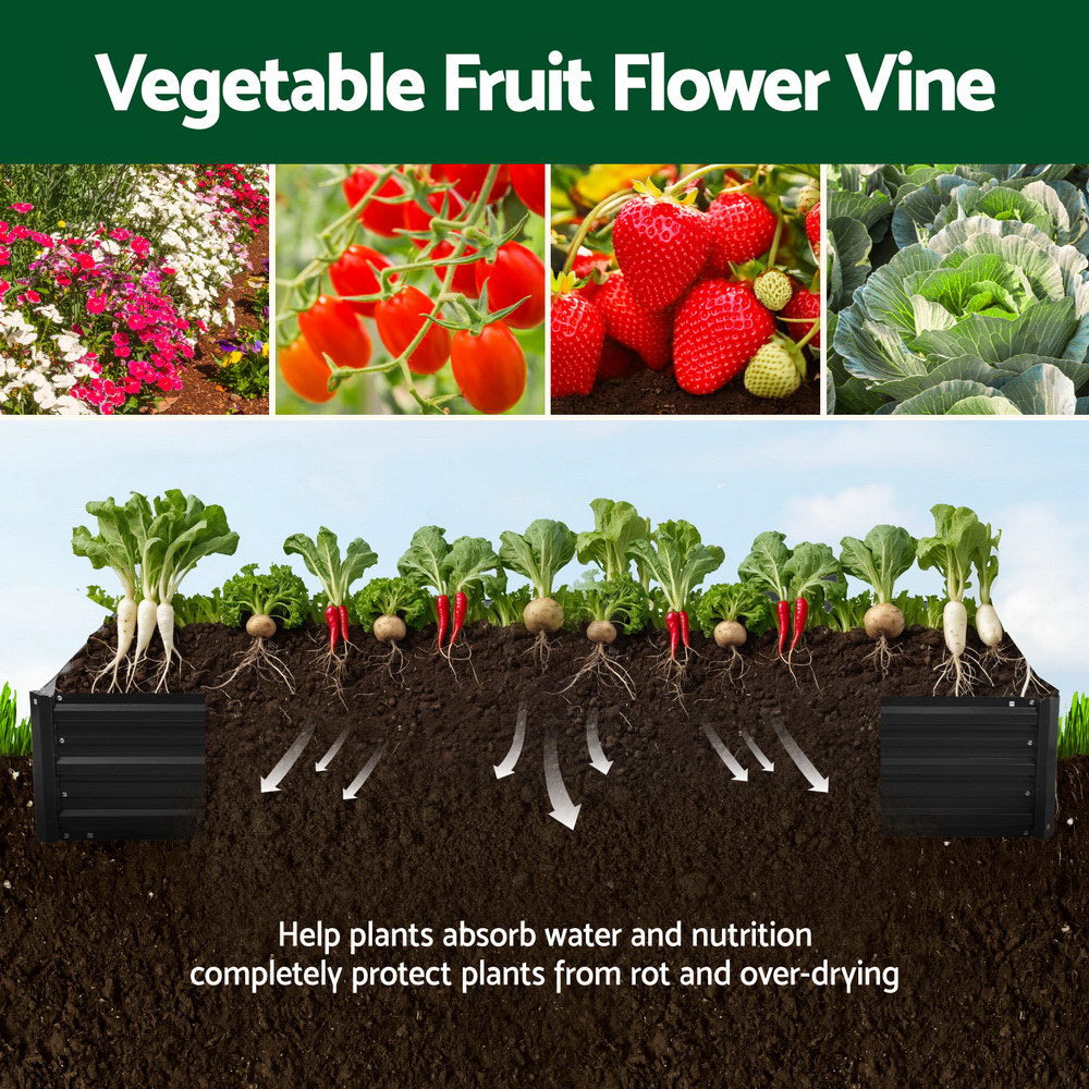 Green Fingers 2 Pcs Galvanised Raised Garden Bed 210x90cm Planter Box Outdoor – Dark Grey