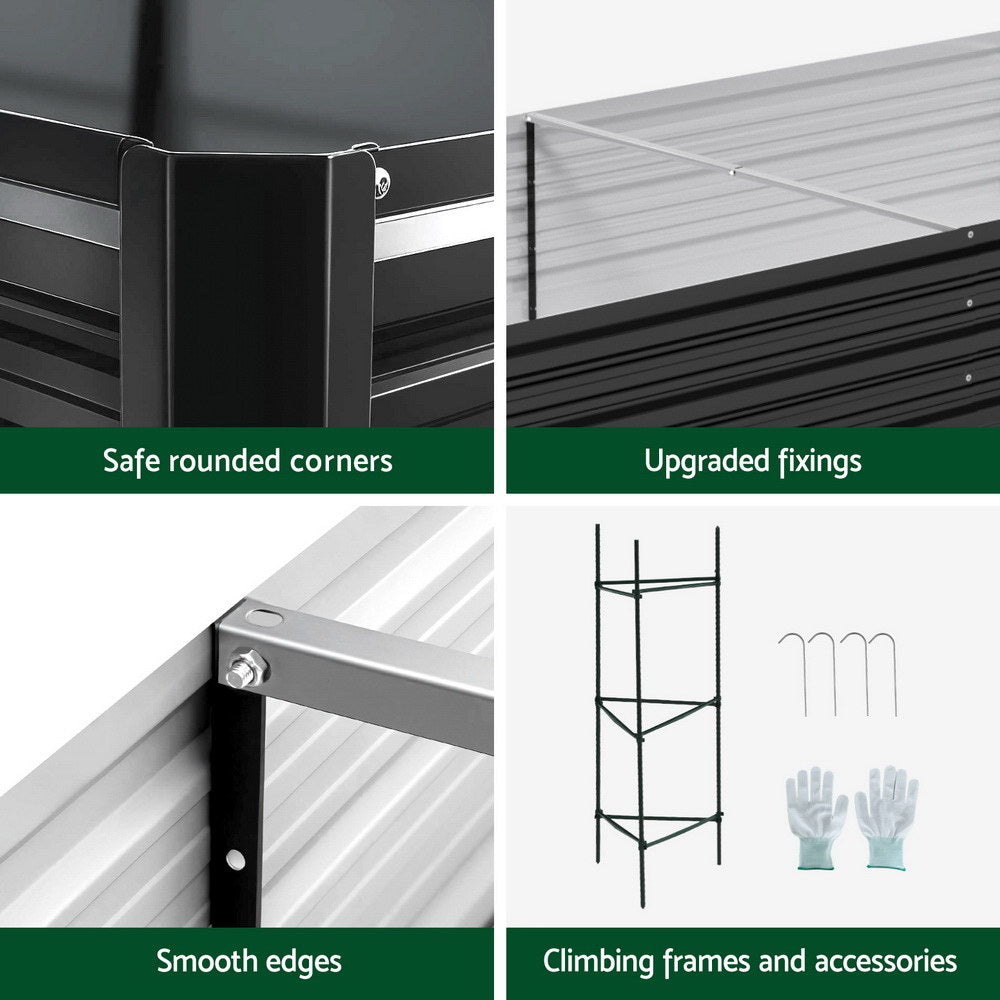 Green Fingers 2 Pcs Galvanised Raised Garden Bed 210x90cm Planter Box Outdoor – Dark Grey