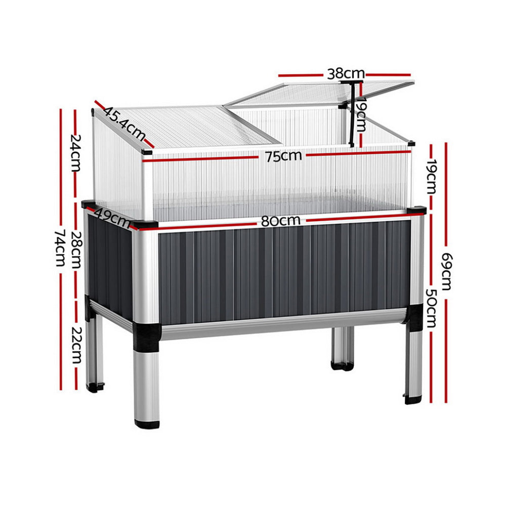 Green Fingers Raised Garden Bed x2 Greenhouse Planter Box Galvanised Herb