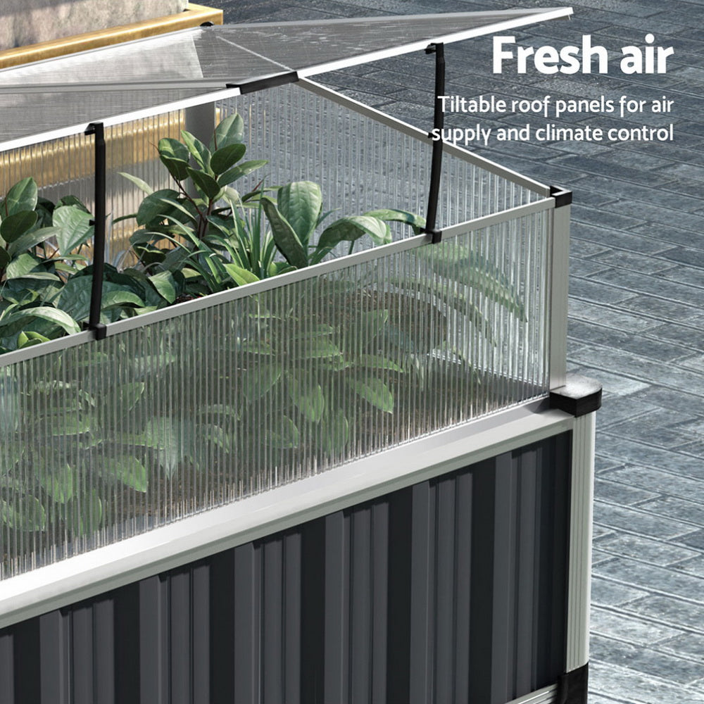Green Fingers Raised Garden Bed x2 Greenhouse Planter Box Galvanised Herb