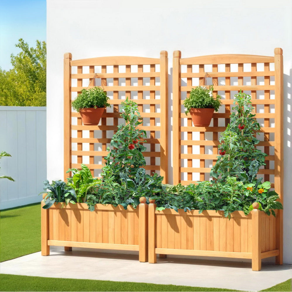 Green Fingers 2X Garden Bed Wooden Planter Raised Box Container Trellis