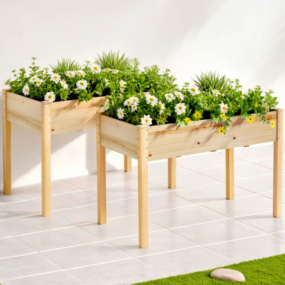 Green Fingers Raised Garden Bed 2x Elevated Wooden Planter Box Container