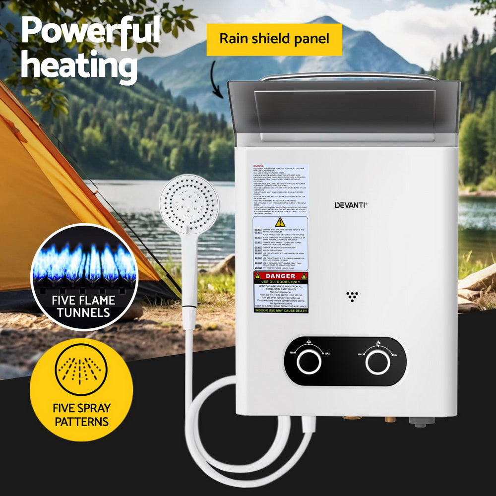 Devanti Portable Gas Water Heater LPG-powered System White With Pump