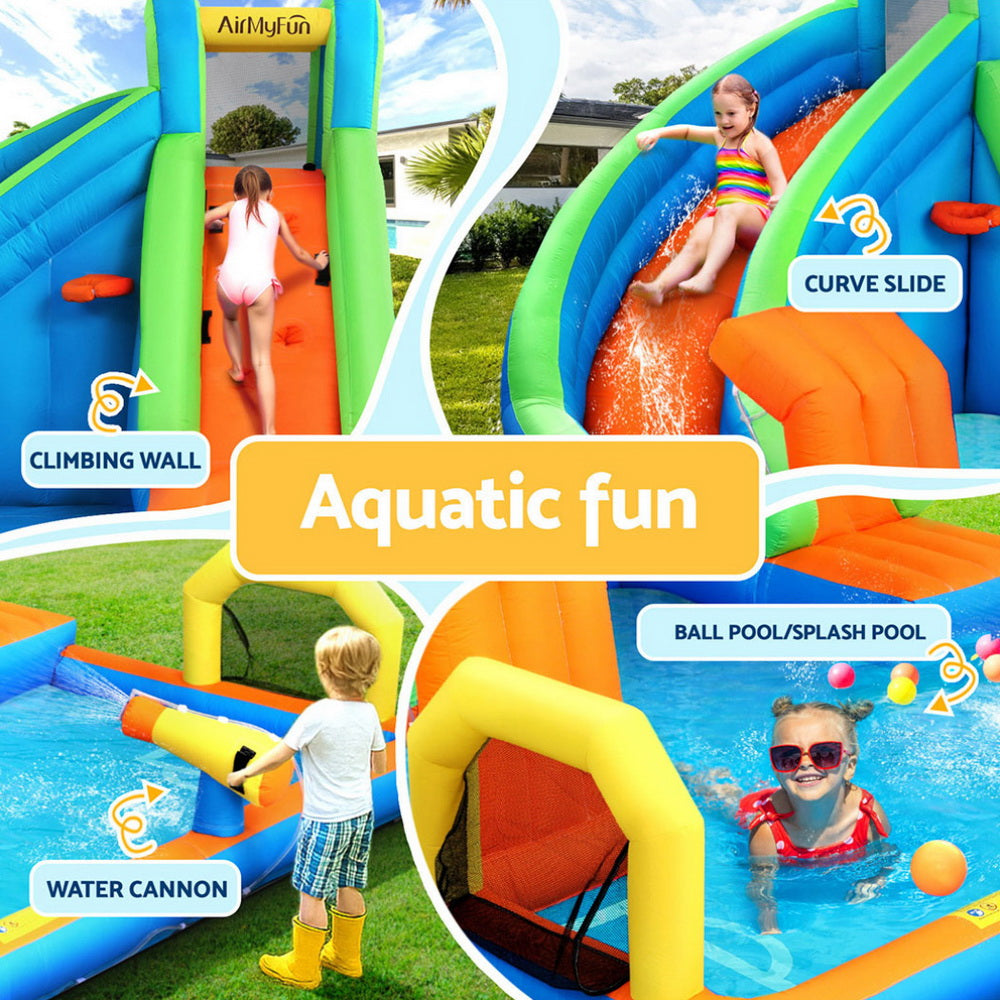 AirMyFun Kids Inflatable Pool Water Slide Cannon Splash Park Castle Outdoor Toys