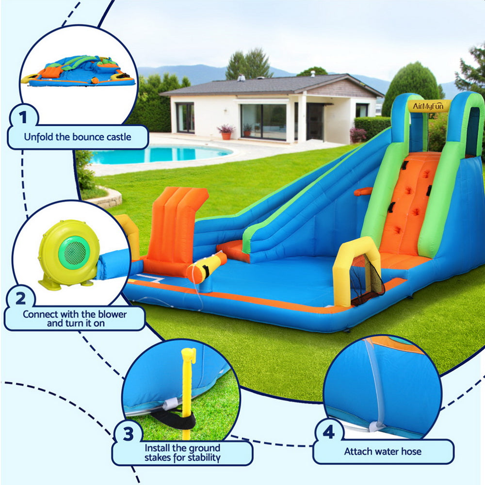AirMyFun Kids Inflatable Pool Water Slide Cannon Splash Park Castle Outdoor Toys